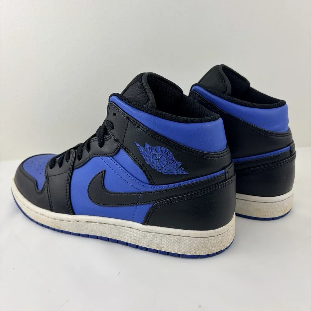 Air Jordan 1 Mid Black Royal Blue DQ8426-042 Men's Size 10 Leather Sneakers